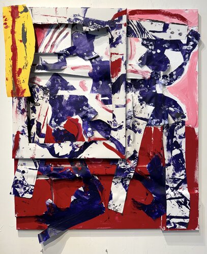 Untitled - collage/painting - on canvas - rosa, yellow, blue, red. von David Utzon, Malerei kaufen auf Singulart