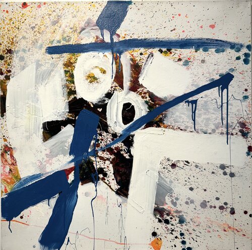 Untitled - on canvas - oil, acrylic, blue, white. di David Utzon, Pittura in vendita su Singulart