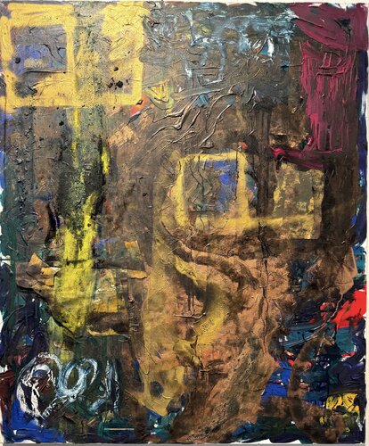 Untitled - collage/painting - on canvas - gold, green, black. di David Utzon, Pittura in vendita su Singulart
