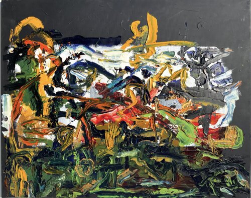 Untitled - on canvas - oil, acrylic - black with multiple oils 1 David Utzon