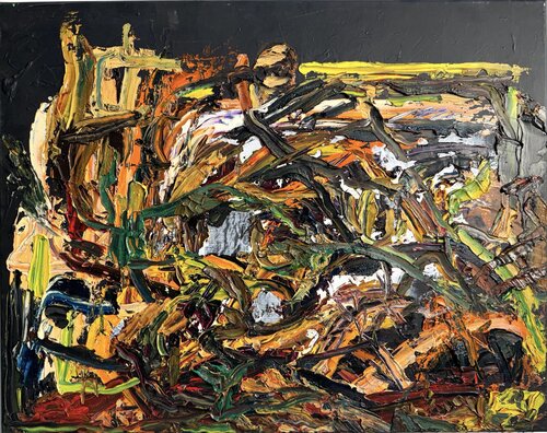 Untitled - on canvas - oil, acrylic - black with multiple oils 2 von David Utzon, Malerei kaufen auf Singulart