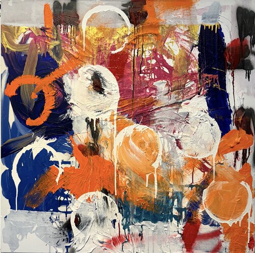 Untitled - orange circles 1 von David Utzon, Malerei kaufen auf Singulart