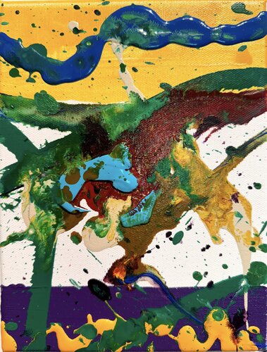 Strokes small, yellow purple blue 2 van David Utzon, Schilderij te koop op Singulart