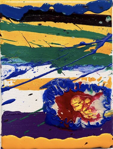 Strokes small, yellow purple blue 4 van David Utzon, Schilderij te koop op Singulart