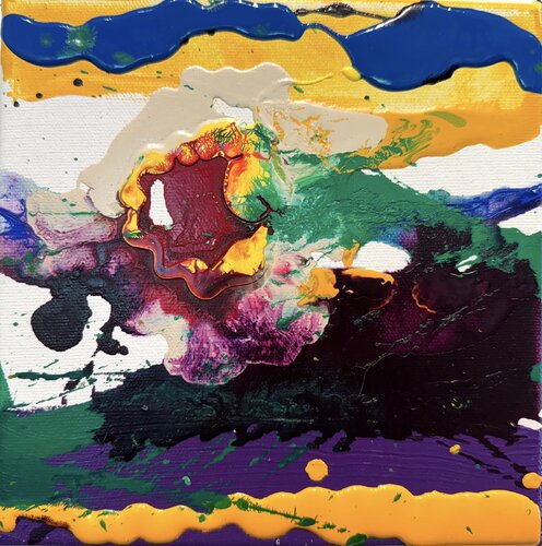 Strokes small, yellow purple blue 5 van David Utzon, Schilderij te koop op Singulart
