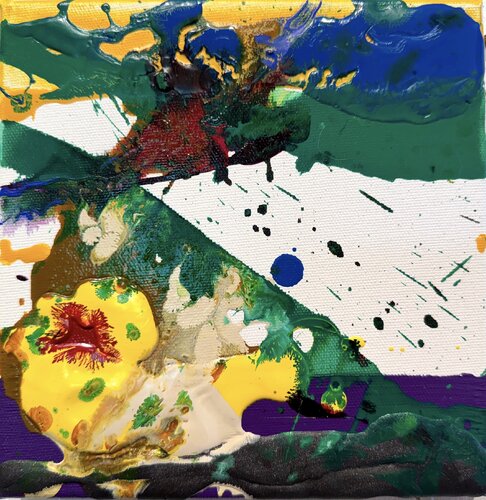 Strokes small, yellow purple blue 7 von David Utzon, Malerei kaufen auf Singulart