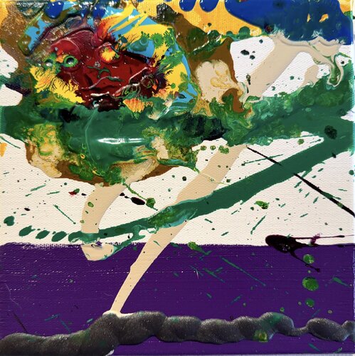 Strokes small, yellow purple blue 9 van David Utzon, Schilderij te koop op Singulart