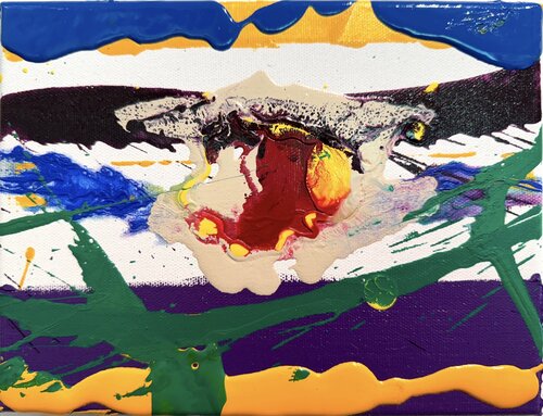 Strokes small, yellow purple blue 11 van David Utzon, Schilderij te koop op Singulart