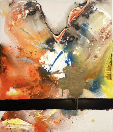 Strokes - on canvas - green, black, yellow, red 2. van David Utzon, Schilderij te koop op Singulart