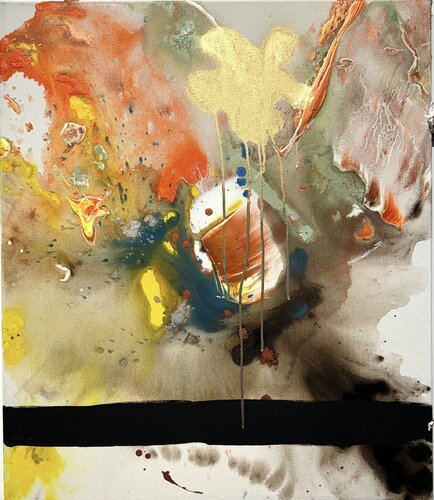 Strokes - on canvas - green, black, yellow, red 3. van David Utzon, Schilderij te koop op Singulart