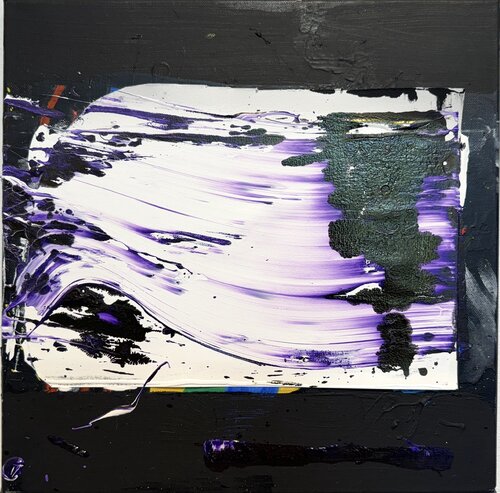 Strokes - untitled small white, black, purple 2 de David Utzon, Pintura a la venta en Singulart