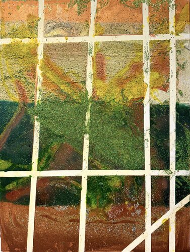 Strokes - green, gold 1 van David Utzon, Schilderij te koop op Singulart