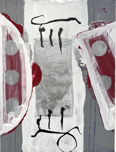 Stokes - silver, white, red 1 von David Utzon, Malerei kaufen auf Singulart