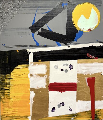 Strokes - gold, yellow, grey 1 van David Utzon, Schilderij te koop op Singulart