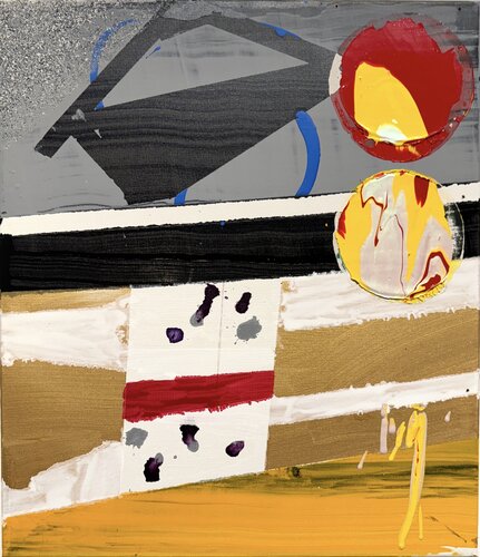 Strokes - gold, yellow, grey 2 van David Utzon, Schilderij te koop op Singulart