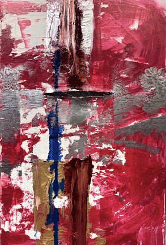 Slashes red/silver 3 by David Utzon, Painting for Sale on Singulart