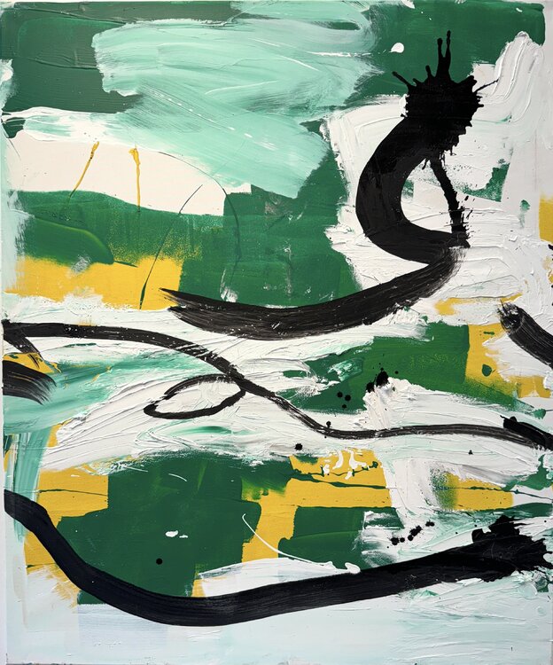 strokes - on canvas - green, yellow, black ink. 5 David Utzon