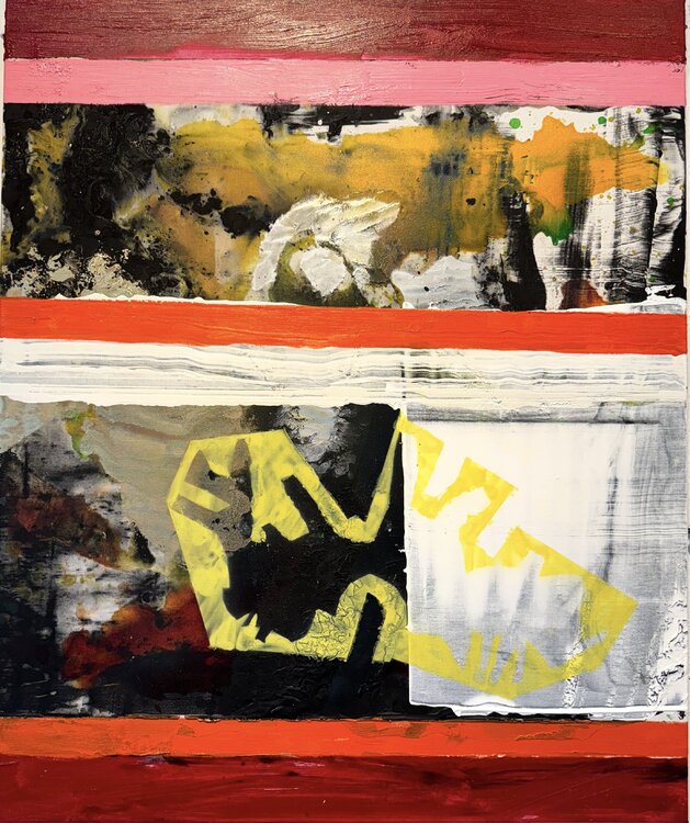 Strokes - on canvas - green, white, red, black, ink 1. David Utzon