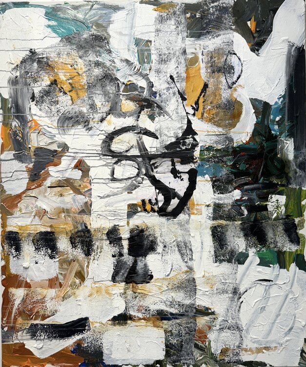 Untitled - collage/painting - on canvas - oil, acrylic, blue, white David Utzon
