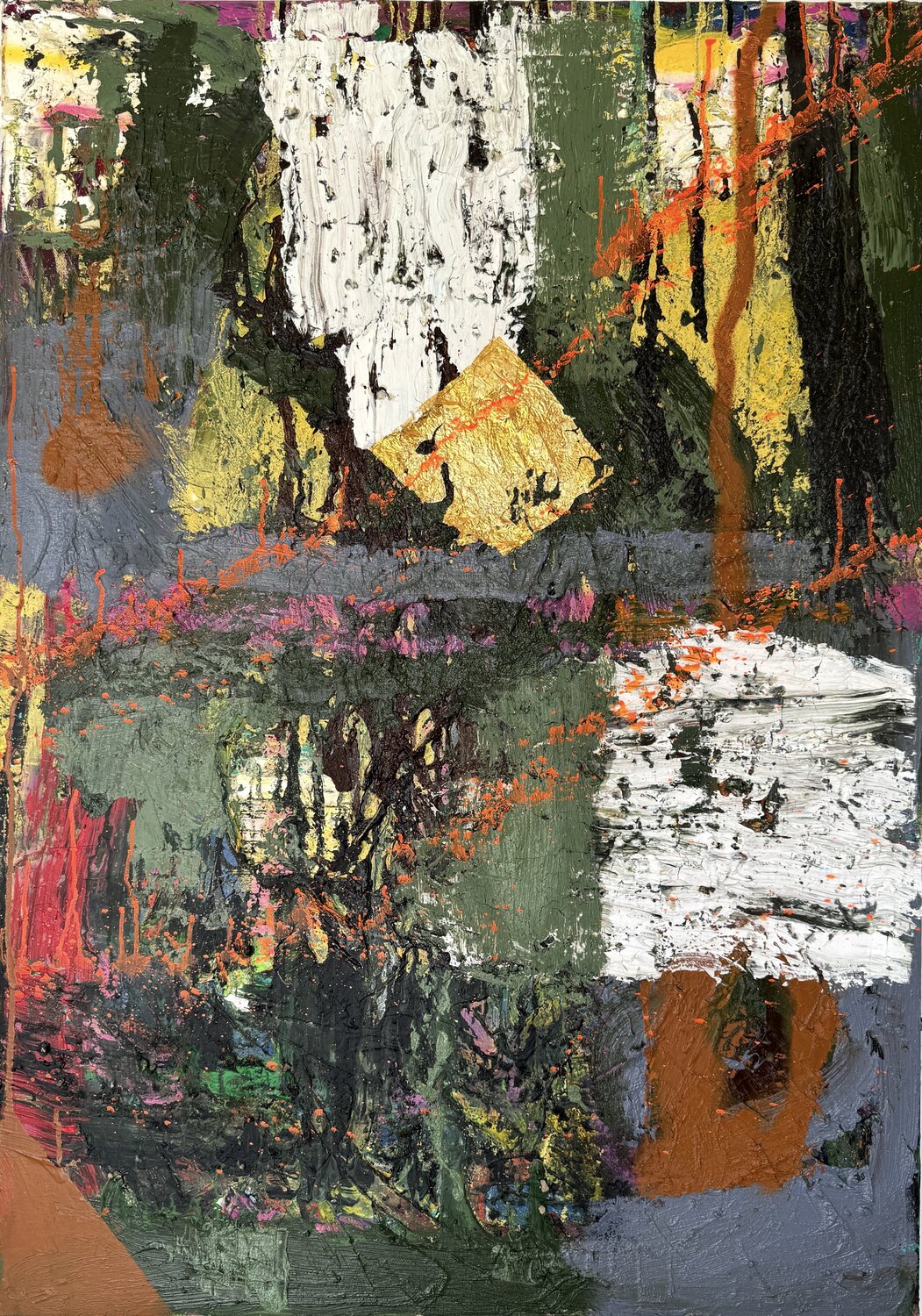 Untitled - on canvas - rosa, green, black, red. David Utzon