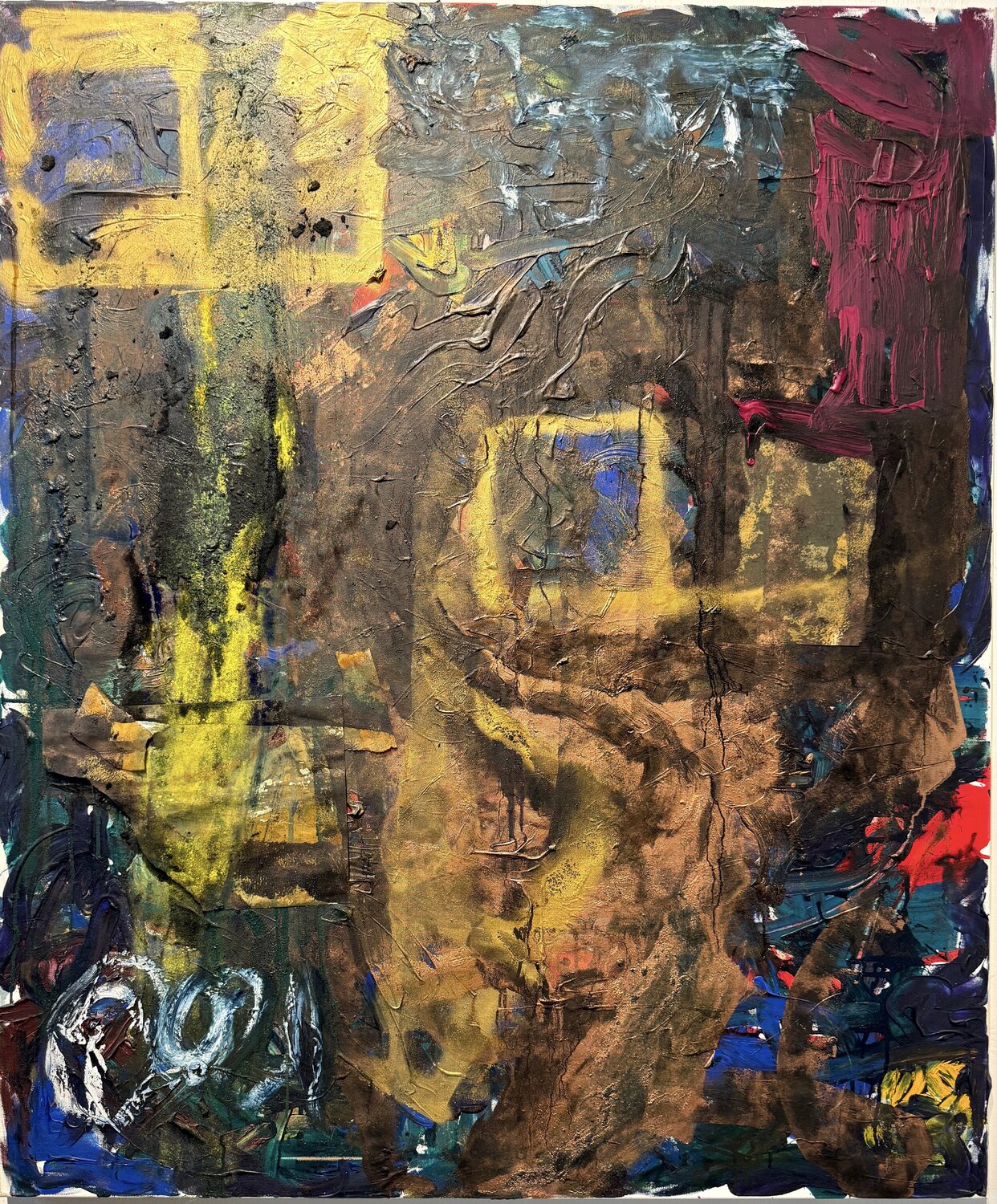 Untitled - collage/painting - on canvas - gold, green, black. David Utzon Originalgemälde zu verkaufen