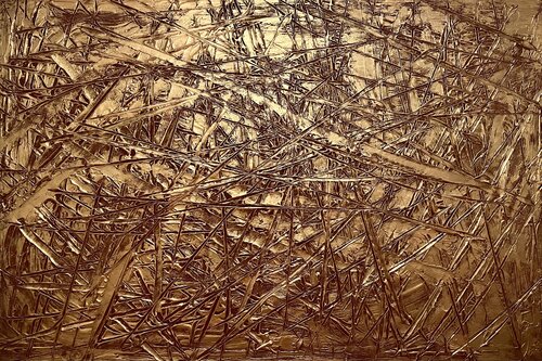 Rot Gold 120 x 80 Acryl Abstrakt Painting Wandbild Interior Design van Exclusive Arts, Schilderij te koop op Singulart