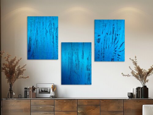 Blue flow Set of 3 van Exclusive Arts, Schilderij te koop op Singulart