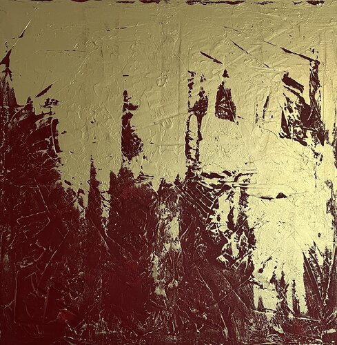 Greengold on red by Exclusive Arts, 회화 for Sale on Singulart