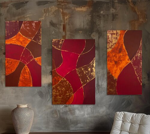 Gilded Currents Set of tree 90x60x2 cm 90x50x2cm 90x50x2 cm van Exclusive Arts, Schilderij te koop op Singulart