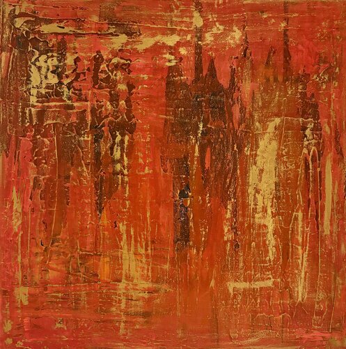 Saffron Nebula 80x80x2 cm di Exclusive Arts, Pittura in vendita su Singulart