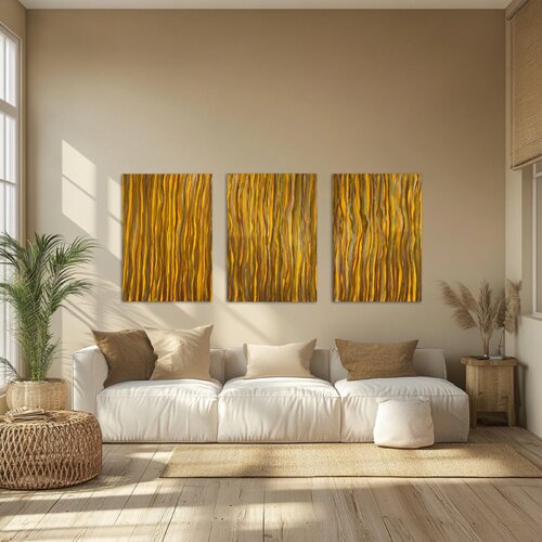 Golden Waterfall Set of three 70x50x2 cm van Exclusive Arts, Schilderij te koop op Singulart