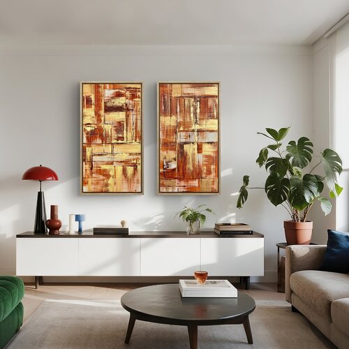 Field Study Ochre Set of two 100x50x2 cm par Exclusive Arts, Peinture en vente sur Singulart