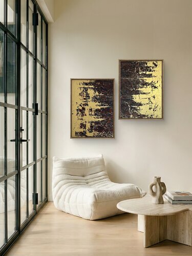 Greengold on Grey Set of two 70x50x2 cm von Exclusive Arts, Malerei kaufen auf Singulart