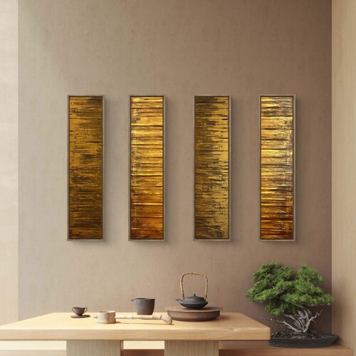 Golden Fire Set of four 100x20x2 cm van Exclusive Arts, Schilderij te koop op Singulart