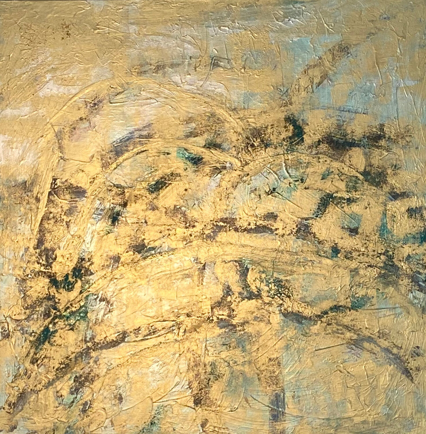 Harmony Abstraktes Bild 100x100 cm Acryl Grün Gold Exclusive Arts Originalgemälde zu verkaufen