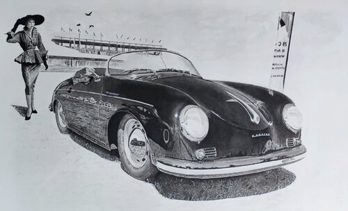 madame et son speedster au mans classic van Éric Pawlak, Schilderij te koop op Singulart