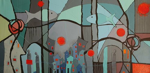 Blue Fish in the Skye von Karnish Art, Malerei kaufen auf Singulart