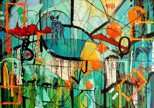 The Painted Wolves van Karnish Art, Schilderij te koop op Singulart