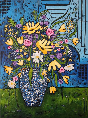 Blue Vase of Joy by Karnish Art, Painting for Sale on Singulart