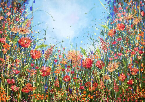 Enchanted - Floral Fantasy in Peach Fuzz van Karnish Art, Schilderij te koop op Singulart