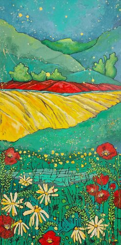 Wheatfield Flower Wonder van Karnish Art, Schilderij te koop op Singulart