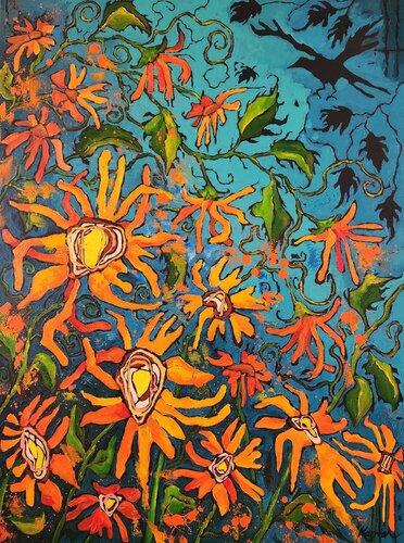 Sunshine in Flight - Bold floral artwork von Karnish Art, Malerei kaufen auf Singulart