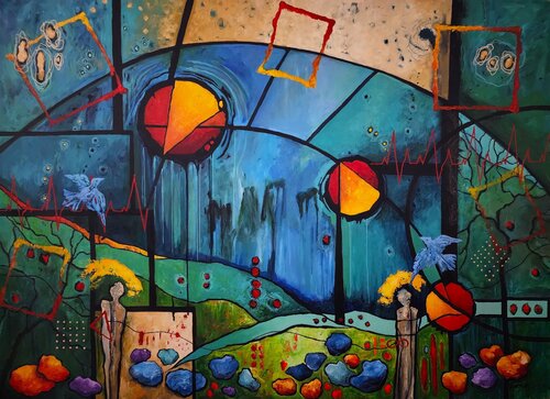 Landscape and Geology of the Heart - Extra large painting de Karnish Art, Pintura a la venta en Singulart