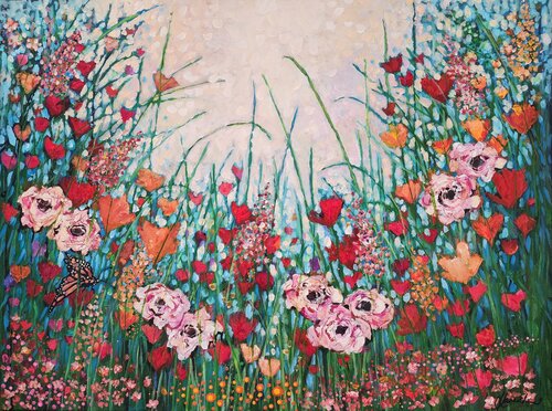 Sweet Patch of Joy - Floral Artwork van Karnish Art, Schilderij te koop op Singulart
