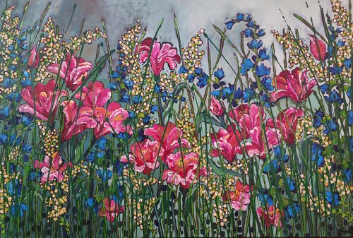Enchanted - Bluebell Abundance - Large Floral Painting by Karnish Art, Painting for Sale on Singulart
