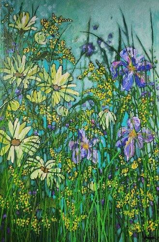 Soft Surrender - Striking Floral Artwork van Karnish Art, Schilderij te koop op Singulart