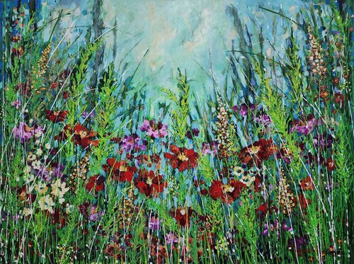 Soulful Sanctuary - Extra Large Floral Painting de Karnish Art, Pintura a la venta en Singulart
