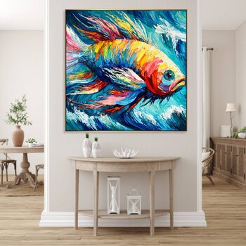 絵画　ANNA．Ｋ　魚 Fish by Anna Clark (2021) : Painting Acrylic, Oil on Canvas