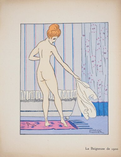 Art déco, La baigneuse de 1900, Lithographie et pochoir signée von Maggy Monier, Druck kaufen auf Singulart