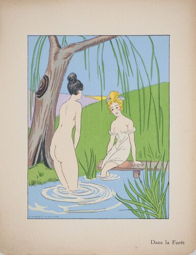 Art déco, Bain dans la forêt, Lithographie et pochoir signée by Maggy Monier, Print for Sale on Singulart